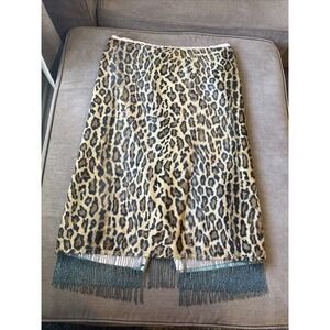 William B Leopard Faux Fur PENCIL SLIT Skirt  Size 10 Rare Vintage Beaded EUC